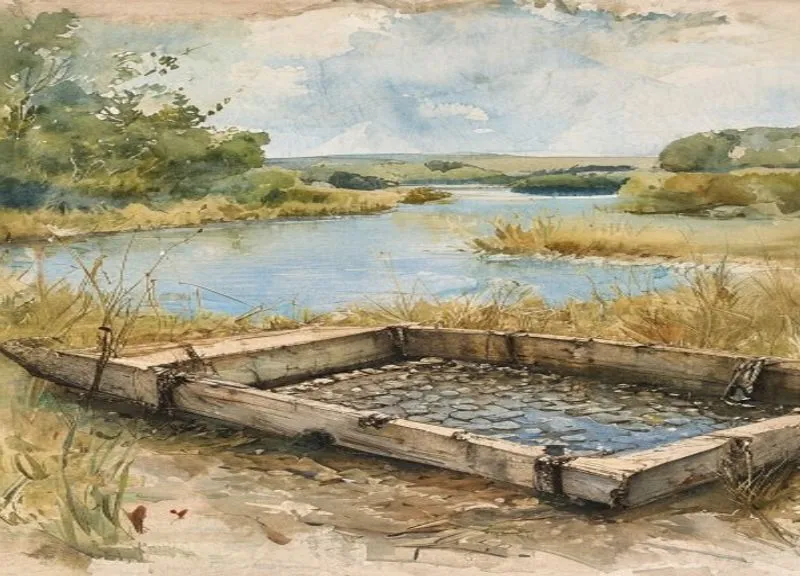 Illustration naturaliste d'une nasse à lamproie